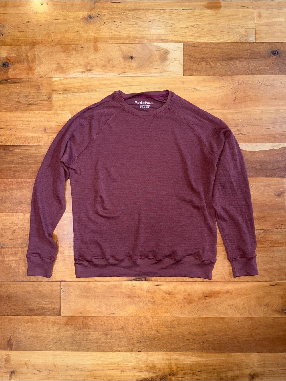 Wool & Prince Merino Wool Waffle Sweatshirt - Redwood - L